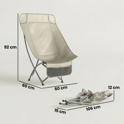 Outsunny Moon Camping Chair – Heavy Duty Folding Camp Chair, 120kg, Water-Repellent Oxford Fabric, Side Pocket & Carry Bag – Khaki