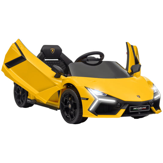 AIYAPLAY Lamborghini Revuelto Licensed 12V Ride on Car w/ Butterfly Doors Training Wheels, Suspension, Remote Control Yellow / Orange