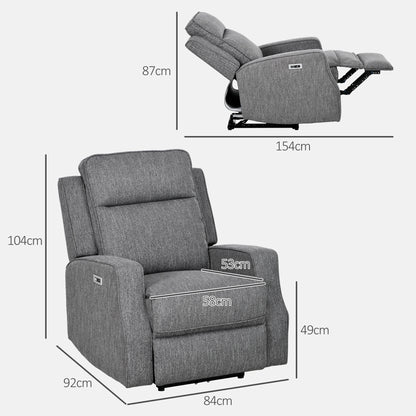Electric Recliner Armchair, Recliner Chair with Adjustable Leg Rest, USB Port, Charcoal Grey