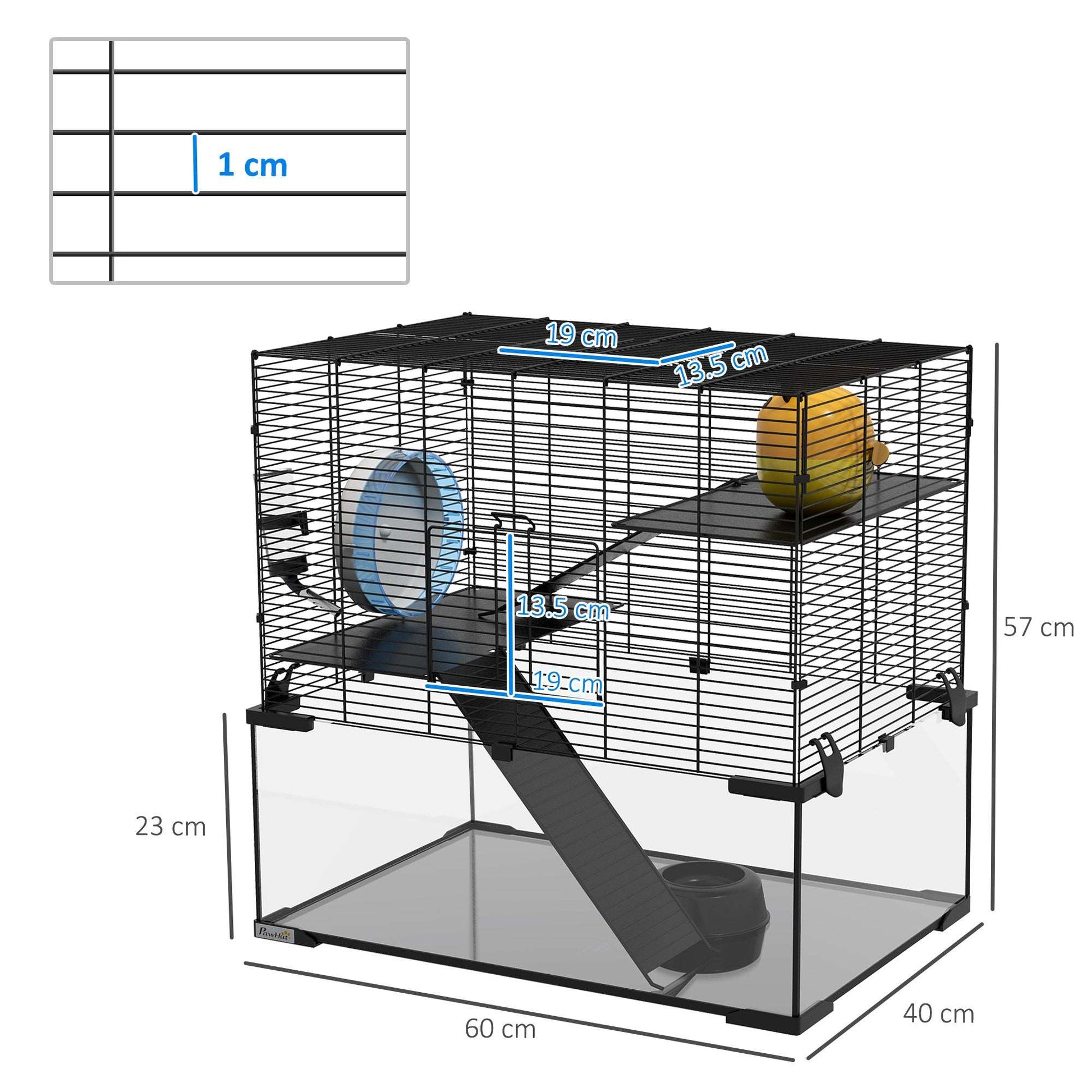 3 Tiers Hamster Cage, Gerbil Cage W/ Deep Glass Bottom, Non-Slip Ramps, Platforms, Hut Exercise Wheels Water Bottle for Syrian Dwarf Hamster