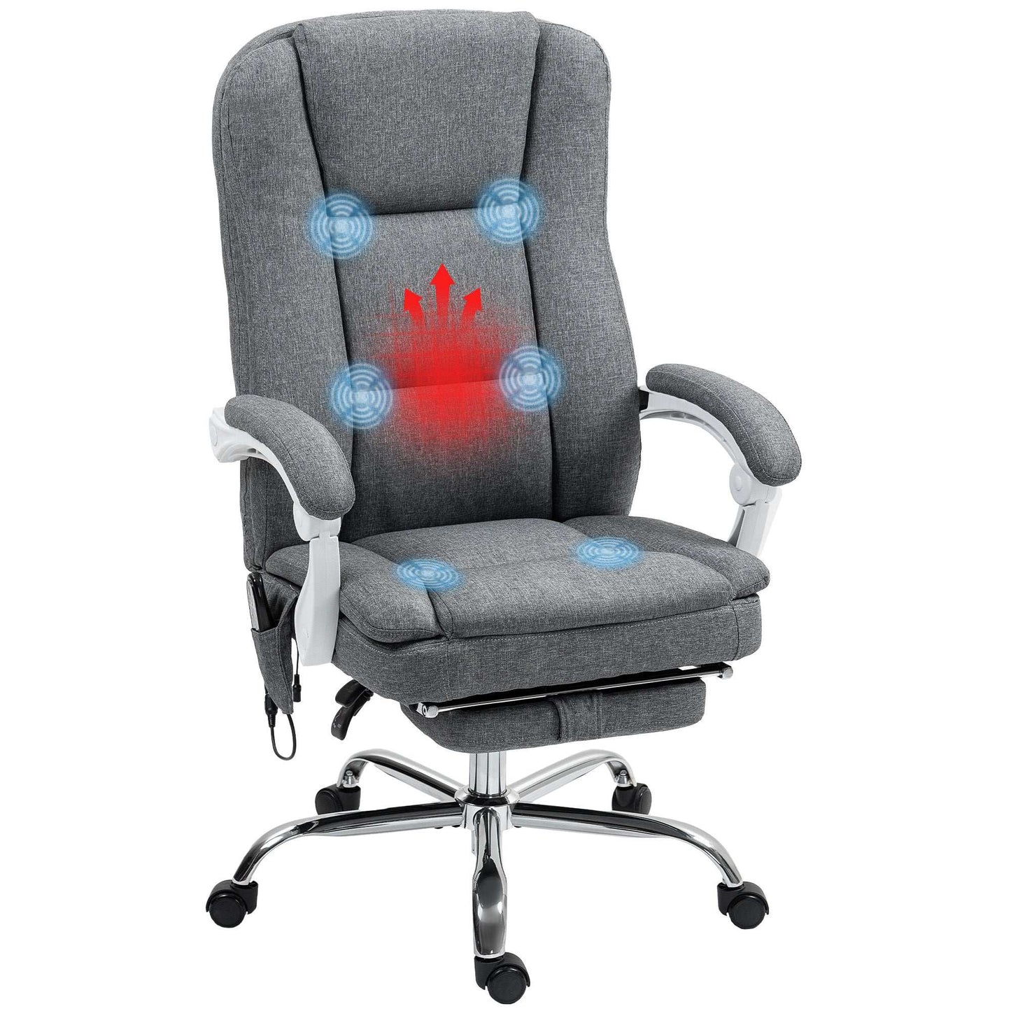 Executive Office Chair with 8-point Massage and Heat, Fabric Computer Desk Chair with Reclining Backrest, Height , Footrest, Remote, for Home, Grey