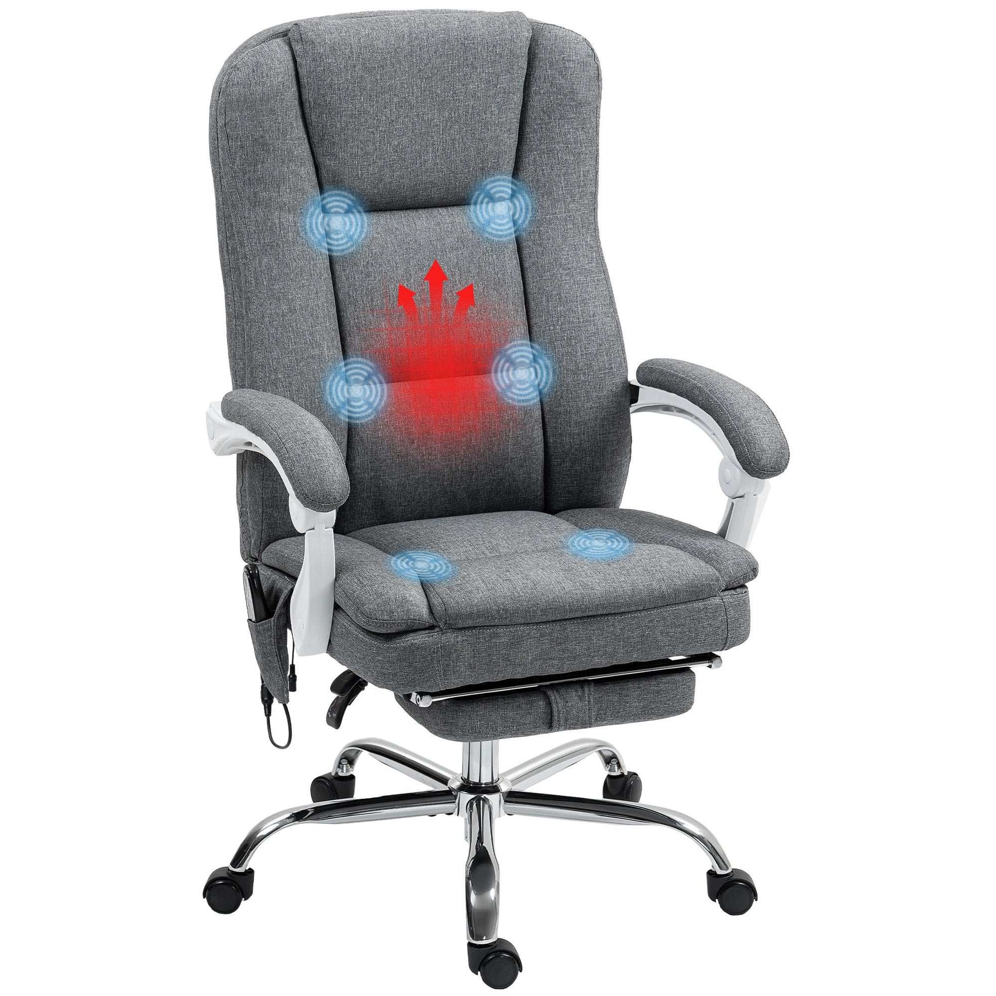 Executive Office Chair with 8-point Massage and Heat, Fabric Computer Desk Chair with Reclining Backrest, Height , Footrest, Remote, for Home, Grey