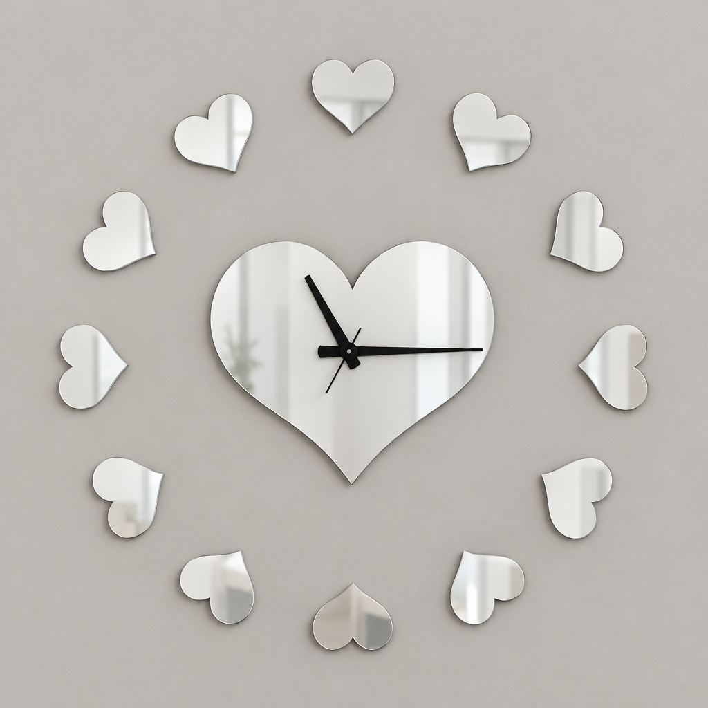 Illustrative assembled heart clock on a wall