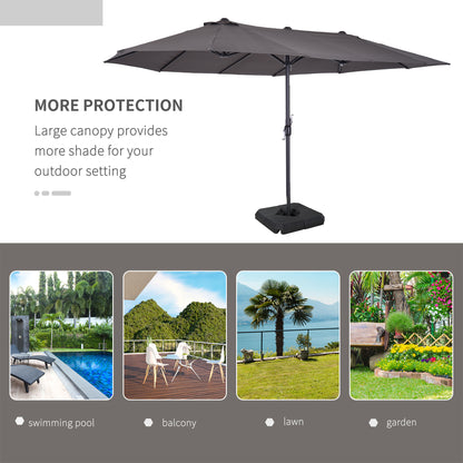 Outsunny 4.6m Garden Parasol Double-Sided Sun Umbrella Patio Market Shelter Canopy Shade with Umbrella Stand, Grey