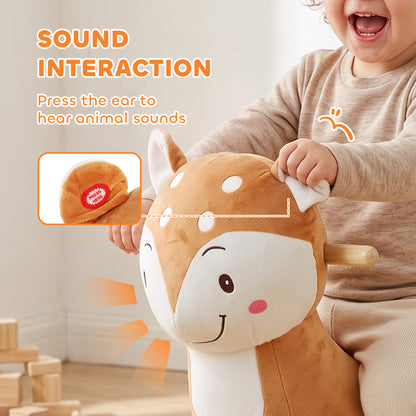 Rocking Horse Ride-On Toy | Brown Deer Design with Sounds, Safety Belt & Rocking Stoppers | 12-36 Months | 25 kg