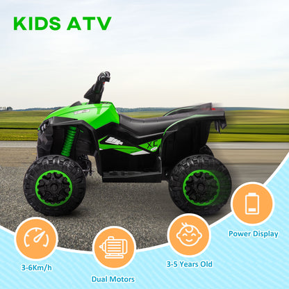 Kids 12V Ride-On Quad Bike w/ Music, Horn, for Ages 3-5 Years - Green