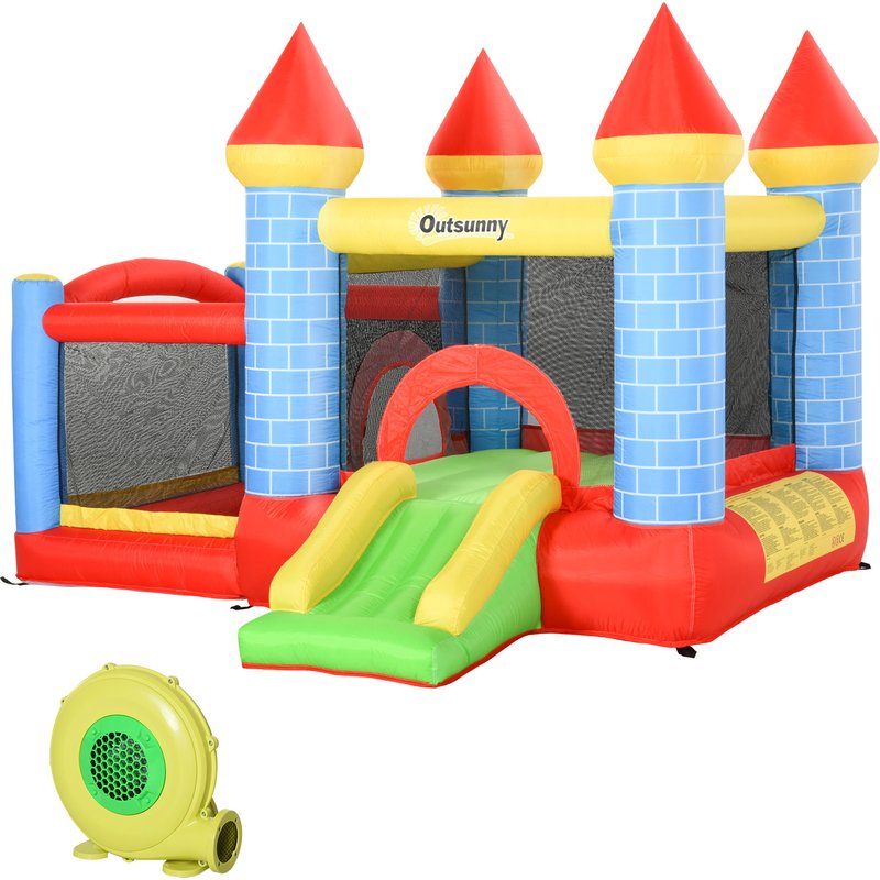 Kids Bouncy Bounce Castle House Inflatable Trampoline Slide Water Pool Basket 4 In 1 With Inflator For Kids Age 3-10 Castle Design 3 X 2.75 X 2.1M