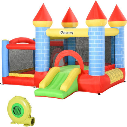 Kids Bouncy Bounce Castle House Inflatable Trampoline Slide Water Pool Basket 4 In 1 With Inflator For Kids Age 3-10 Castle Design 3 X 2.75 X 2.1M