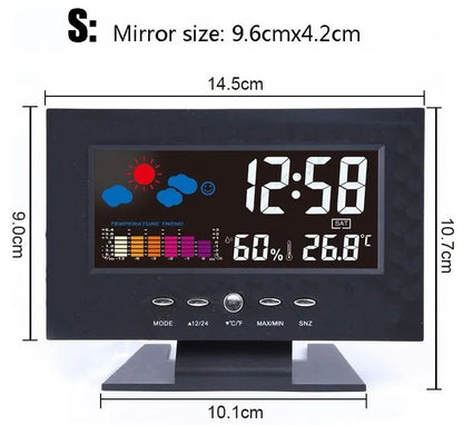 LCD Colour Screen Digital Backlight Snooze Alarm Clock Weather Forecast Station Indoor Temperature Humidity Time Date Display With Alerts For Home Office Room Table Desktop
