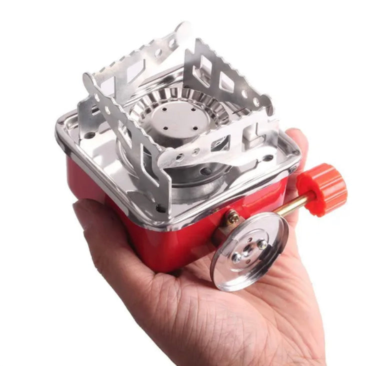 Emergency Gas Stove Kit Stainless Steel Foldable Square Cooking Portable Outdoor Camping Combustor Cooker Cookware Travel Picnic BBQ Gas Furnace