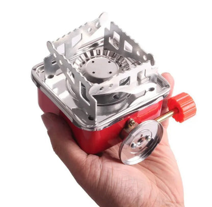Emergency Gas Stove Kit Stainless Steel Foldable Square Cooking Portable Outdoor Camping Combustor Cooker Cookware Travel Picnic BBQ Gas Furnace