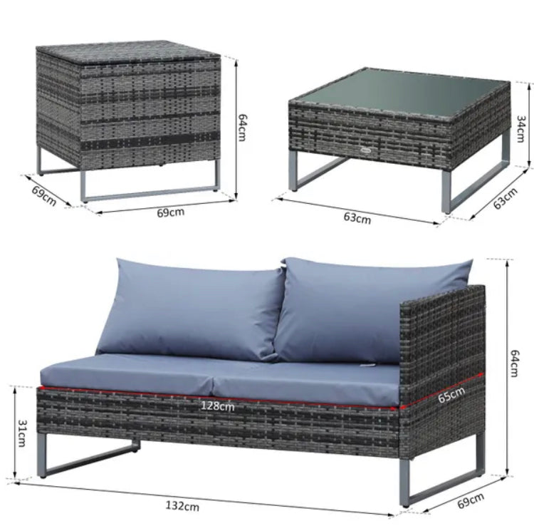 Outsunny 4-Piece Pe Rattan Outdoor Garden Furniture Set Mixed Grey