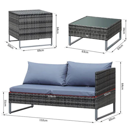 Outsunny 4-Piece Pe Rattan Outdoor Garden Furniture Set Mixed Grey