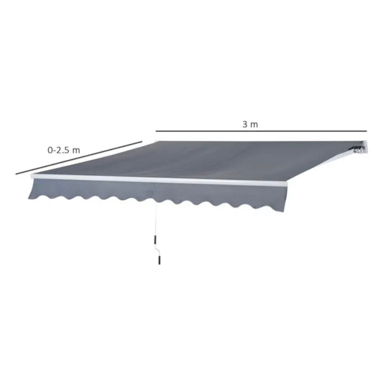 Manual Awning Canopy Sun Shade Shelter Retractable for Garden - Different Sizes - Grey