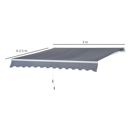 Manual Awning Canopy Sun Shade Shelter Retractable for Garden - Different Sizes - Grey