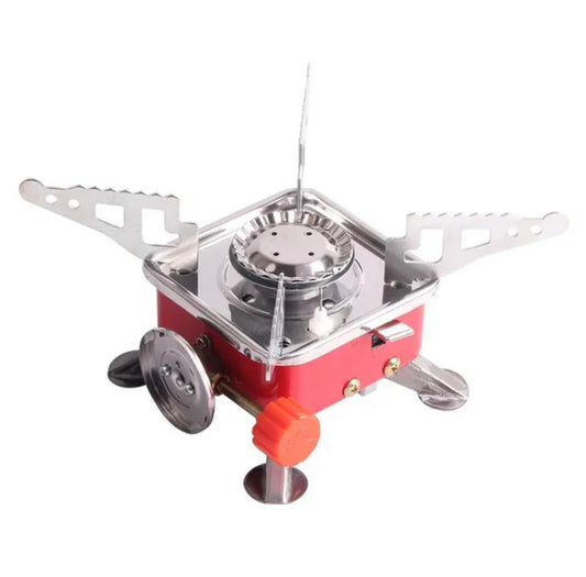 Emergency Gas Stove Kit Stainless Steel Foldable Square Cooking Portable Outdoor Camping Combustor Cooker Cookware Travel Picnic BBQ Gas Furnace