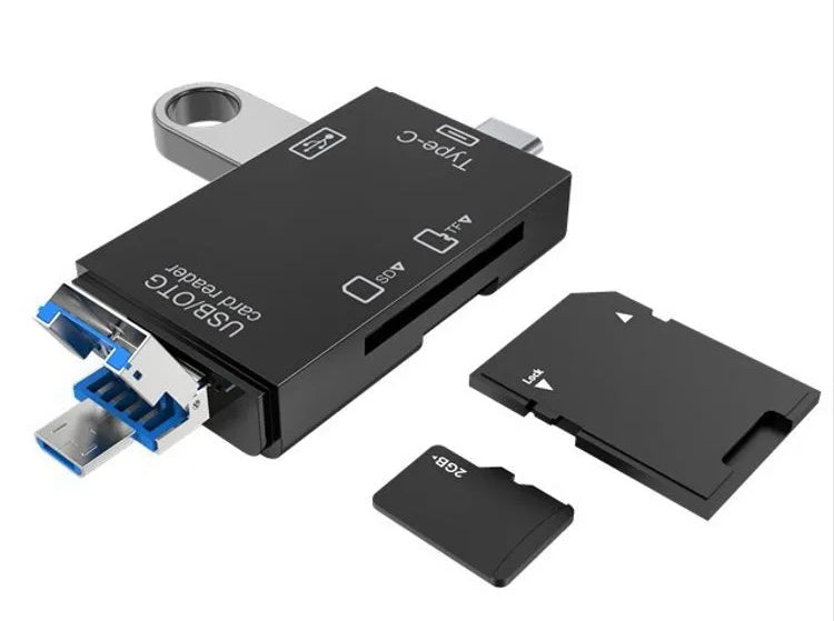 6-in-1 Memory Card Reader | USB-A USB Type-C Micro USB | TF SD OTG | Plug & Play | 512GB | Windows Mac Linux | Black or White