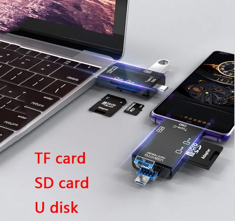 6-in-1 Memory Card Reader | USB-A USB Type-C Micro USB | TF SD OTG | Plug & Play | 512GB | Windows Mac Linux | Black or White