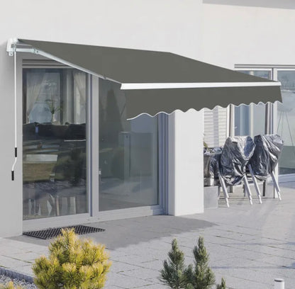 Manual Awning Canopy Sun Shade Shelter Retractable for Garden - Different Sizes - Grey