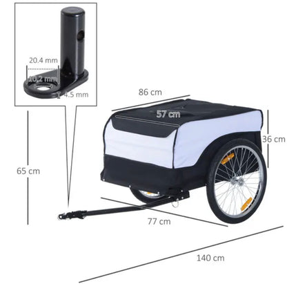 Folding Bike Trailer Cargo In Steel Frame Extra Bicycle Storage Carrier With Removable Cover And Hitch (White And Black)