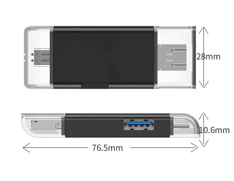6-in-1 Memory Card Reader | USB-A USB Type-C Micro USB | TF SD OTG | Plug & Play | 512GB | Windows Mac Linux | Black or White