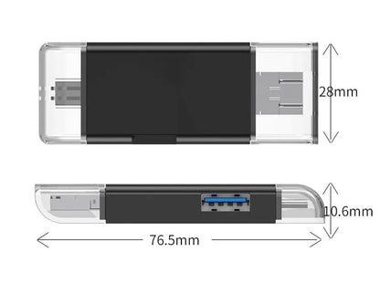 6-in-1 Memory Card Reader | USB-A USB Type-C Micro USB | TF SD OTG | Plug & Play | 512GB | Windows Mac Linux | Black or White