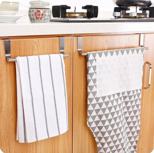Over Door Stainless Steel Towel Rail & Rack | Kitchen Bathroom Cabinet Organiser | No Drilling | Small 23.5cm or Large 37.5cm