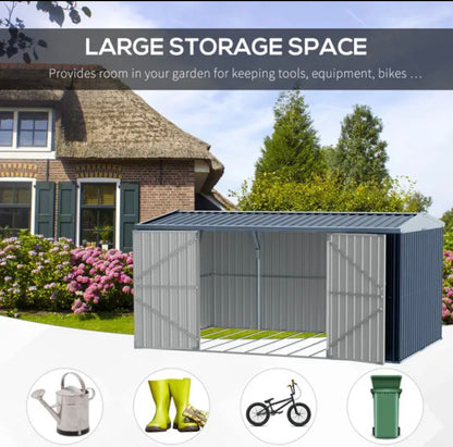 Outsunny 14 x 9ft Outdoor Garden Storage Shed with Lockable Door, Steel Tool Storage Box for Backyard, Patio and Lawn, Grey