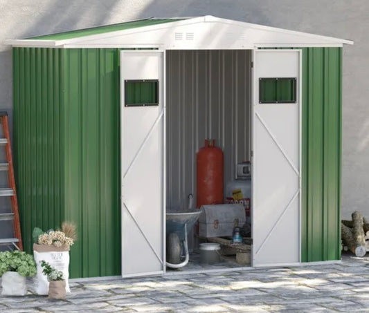 Outsunny 8 x 4ft Outdoor Garden Storage Shed with Lockable Door, Steel Tool Storage Box for Backyard, Patio and Lawn, Green