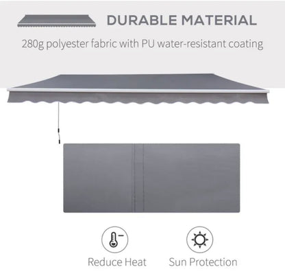 Manual Awning Canopy Sun Shade Shelter Retractable for Garden - Different Sizes - Grey