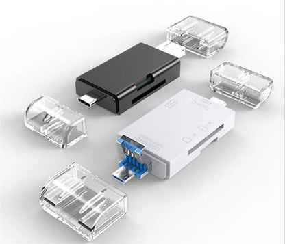 6-in-1 Memory Card Reader | USB-A USB Type-C Micro USB | TF SD OTG | Plug & Play | 512GB | Windows Mac Linux | Black or White