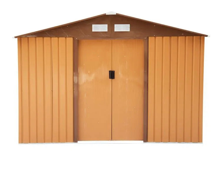 Outsunny Lockable Garden Shed Large Patio Tool Metal Storage Building Foundation Sheds Box Outdoor Furniture (9Ft X 6Ft, Khaki)