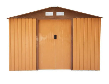 Outsunny Lockable Garden Shed Large Patio Tool Metal Storage Building Foundation Sheds Box Outdoor Furniture (9Ft X 6Ft, Khaki)