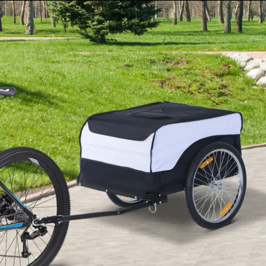 Folding Bike Trailer Cargo In Steel Frame Extra Bicycle Storage Carrier With Removable Cover And Hitch (White And Black)
