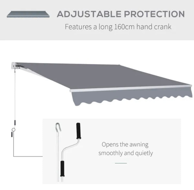 Manual Awning Canopy Sun Shade Shelter Retractable for Garden - Different Sizes - Grey