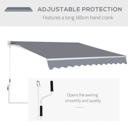 Manual Awning Canopy Sun Shade Shelter Retractable for Garden - Different Sizes - Grey