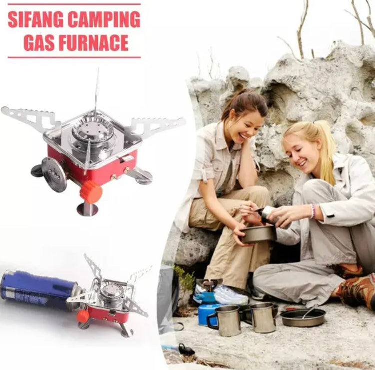 Emergency Gas Stove Kit Stainless Steel Foldable Square Cooking Portable Outdoor Camping Combustor Cooker Cookware Travel Picnic BBQ Gas Furnace