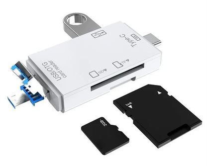 6-in-1 Memory Card Reader | USB-A USB Type-C Micro USB | TF SD OTG | Plug & Play | 512GB | Windows Mac Linux | Black or White