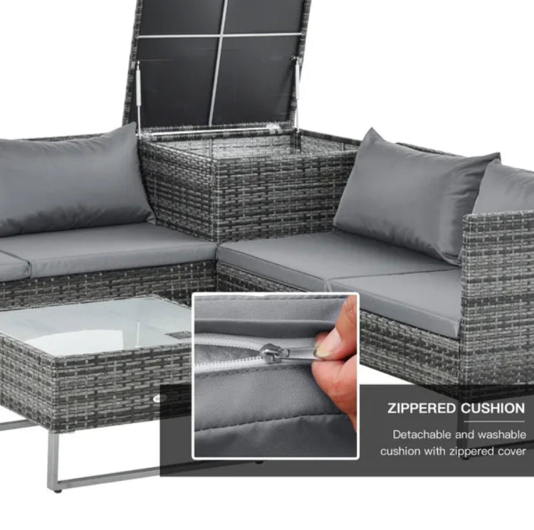 Outsunny 4-Piece Pe Rattan Outdoor Garden Furniture Set Mixed Grey