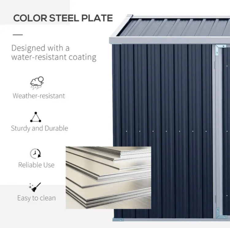 Outsunny 14 x 9ft Outdoor Garden Storage Shed with Lockable Door, Steel Tool Storage Box for Backyard, Patio and Lawn, Grey