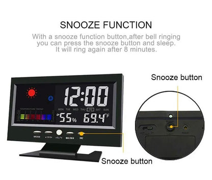 LCD Colour Screen Digital Backlight Snooze Alarm Clock Weather Forecast Station Indoor Temperature Humidity Time Date Display With Alerts For Home Office Room Table Desktop