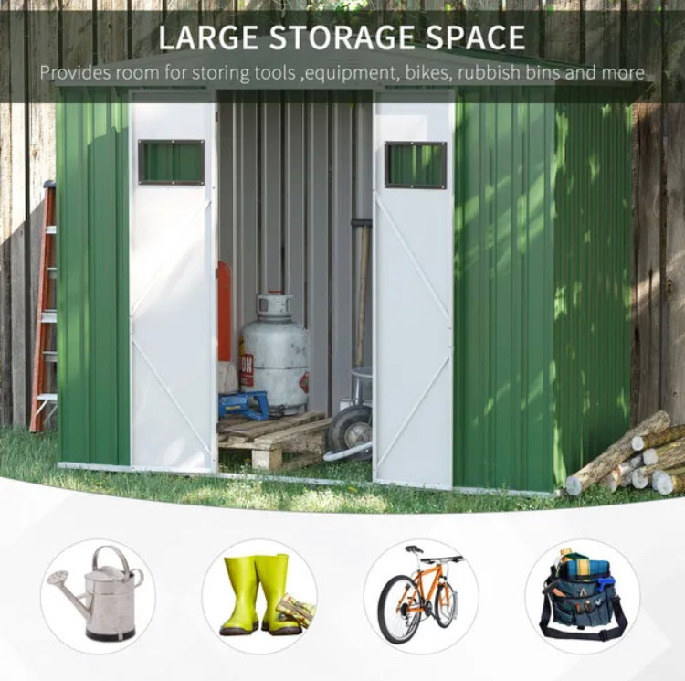 Outsunny 8 x 4ft Outdoor Garden Storage Shed with Lockable Door, Steel Tool Storage Box for Backyard, Patio and Lawn, Green