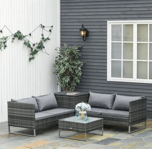 Outsunny 4-Piece Pe Rattan Outdoor Garden Furniture Set Mixed Grey