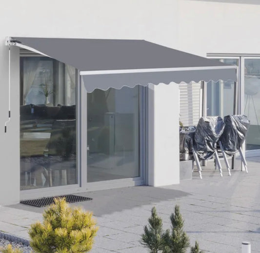 Manual Awning Canopy Sun Shade Shelter Retractable for Garden - Different Sizes - Grey