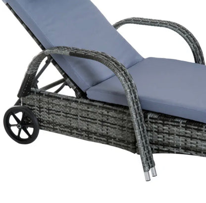 Outsunny Rattan Sun Lounger Chairs Set with Side Table - Grey