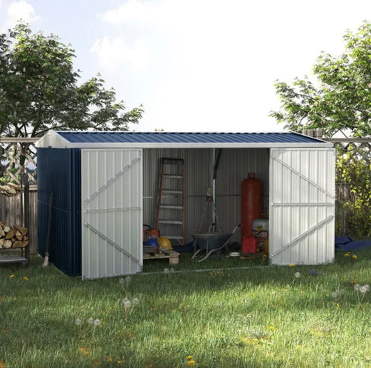 Outsunny 14 x 9ft Outdoor Garden Storage Shed with Lockable Door, Steel Tool Storage Box for Backyard, Patio and Lawn, Grey