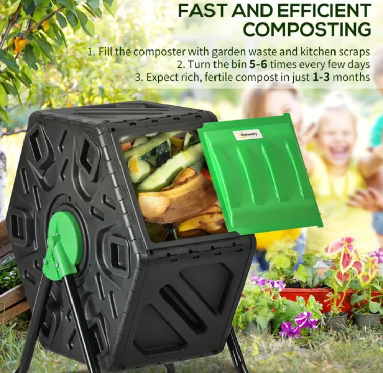 Single Chamber 65L Litre Tumbling Composter Compost Revolving Storage Bin