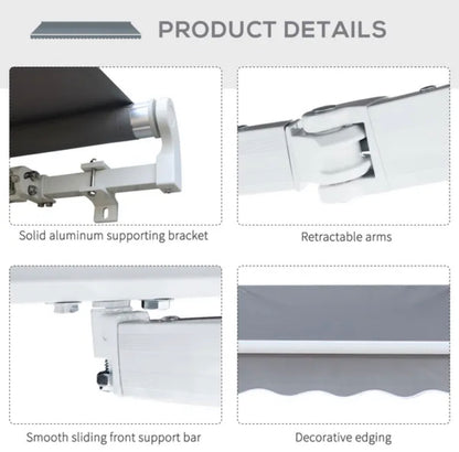Manual Awning Canopy Sun Shade Shelter Retractable for Garden - Different Sizes - Grey