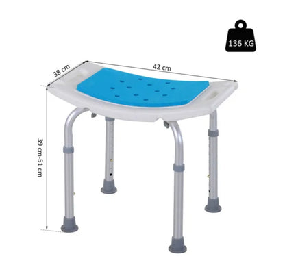 6-Level Height Adjustable Non Slip Aluminium Bathroom Shower Stool Chair With Padded Seat