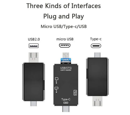 6-in-1 Memory Card Reader | USB-A USB Type-C Micro USB | TF SD OTG | Plug & Play | 512GB | Windows Mac Linux | Black or White